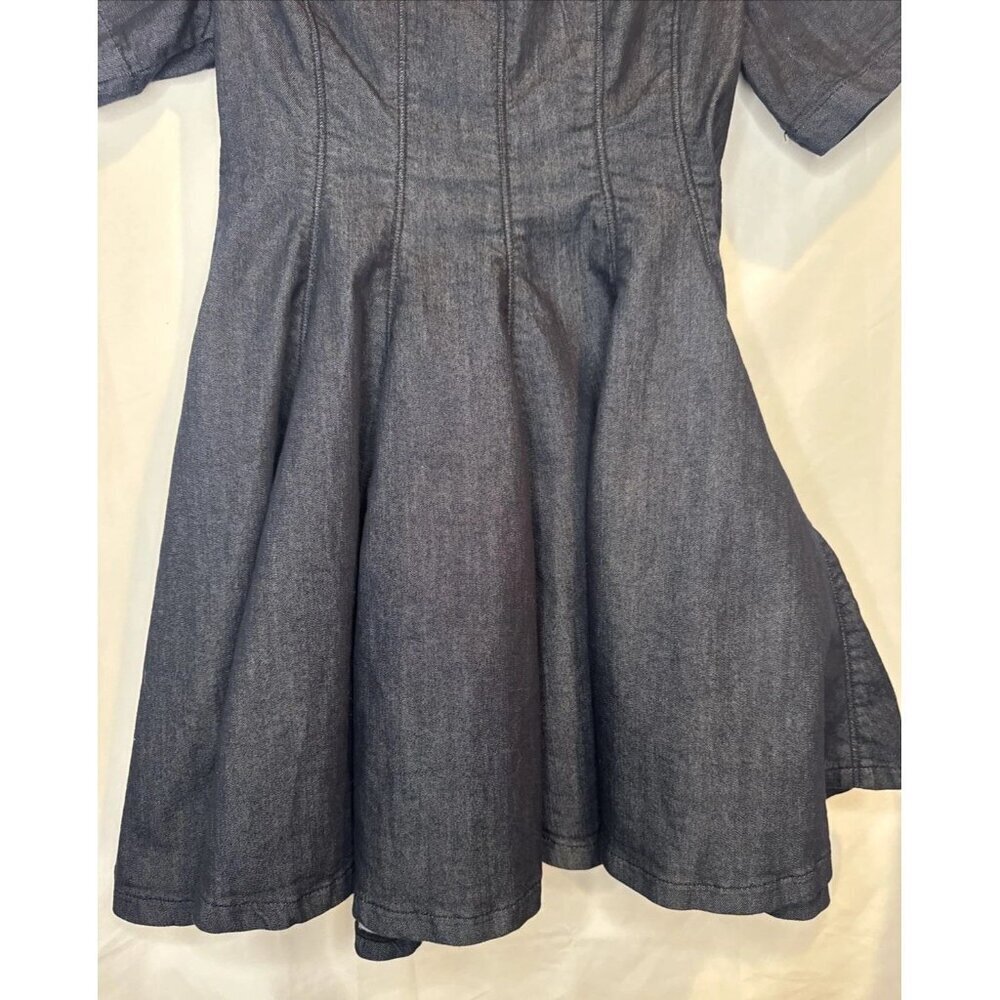Anthropologie Pilcro Women’s Short Sleeve Square Neck Pleated Blue Denim Dress M - Picture 3 of 9